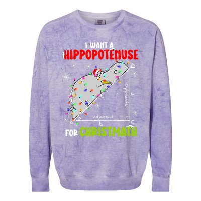 I Want A Hippopotamus For Christmas Xmas Hippo Math Teacher Colorblast Crewneck Sweatshirt