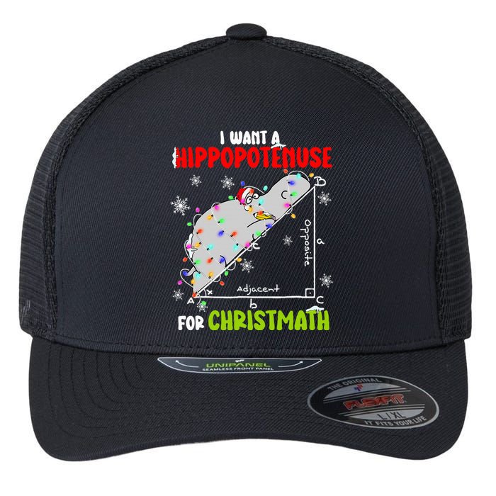 I Want A Hippopotamus For Christmas Xmas Hippo Math Teacher Flexfit Unipanel Trucker Cap