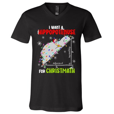 I Want A Hippopotamus For Christmas Xmas Hippo Math Teacher V-Neck T-Shirt