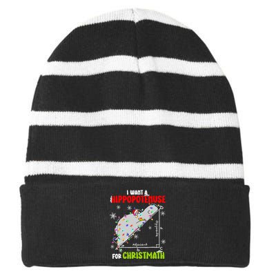 I Want A Hippopotamus For Christmas Xmas Hippo Math Teacher Striped Beanie with Solid Band