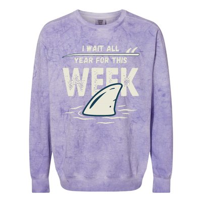 I Wait All Year For This Week Funny Shark Colorblast Crewneck Sweatshirt