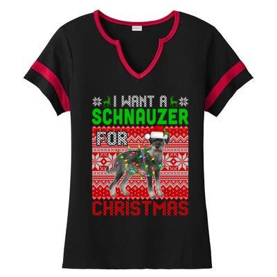 I Want A Schnauzer For Christmas Santa Dog Lover Owner Meaningful Gift Ladies Halftime Notch Neck Tee