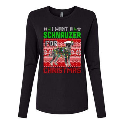 I Want A Schnauzer For Christmas Santa Dog Lover Owner Meaningful Gift Womens Cotton Relaxed Long Sleeve T-Shirt