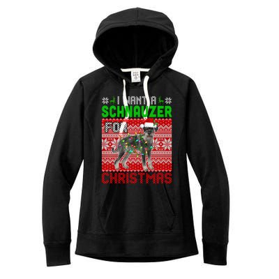 I Want A Schnauzer For Christmas Santa Dog Lover Owner Meaningful Gift Women's Fleece Hoodie