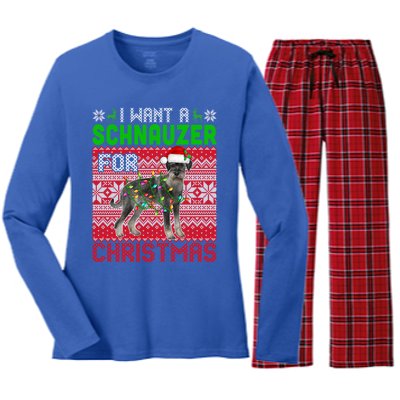 I Want A Schnauzer For Christmas Santa Dog Lover Owner Meaningful Gift Women's Long Sleeve Flannel Pajama Set 