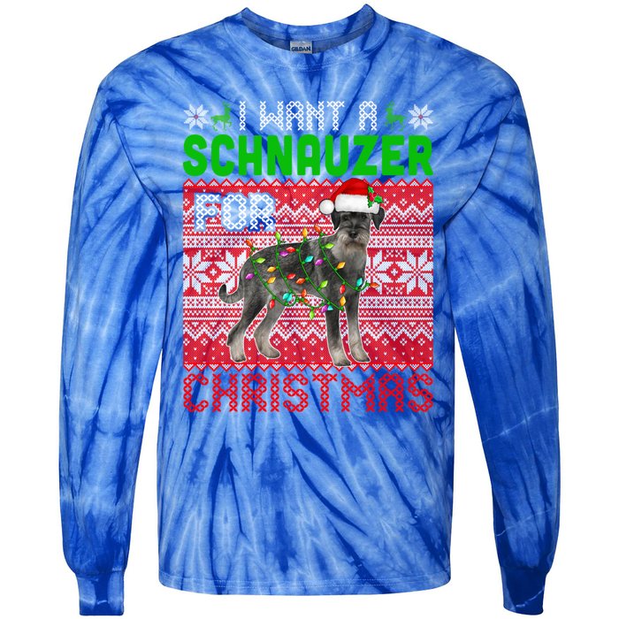 I Want A Schnauzer For Christmas Santa Dog Lover Owner Meaningful Gift Tie-Dye Long Sleeve Shirt