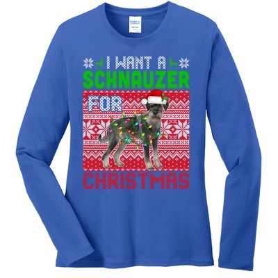 I Want A Schnauzer For Christmas Santa Dog Lover Owner Meaningful Gift Ladies Long Sleeve Shirt