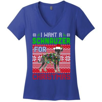 I Want A Schnauzer For Christmas Santa Dog Lover Owner Meaningful Gift Women's V-Neck T-Shirt