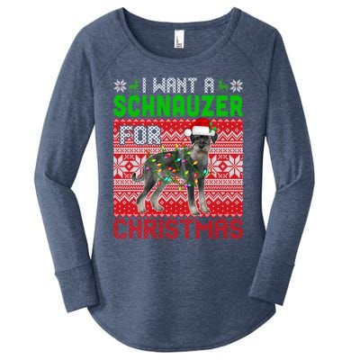 I Want A Schnauzer For Christmas Santa Dog Lover Owner Meaningful Gift Women's Perfect Tri Tunic Long Sleeve Shirt