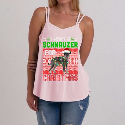 I Want A Schnauzer For Christmas Santa Dog Lover Owner Meaningful Gift Women's Strappy Tank