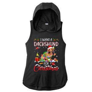 I Want A Dachshund For Christmas Xmas Lights Santa Dachshund Gift Ladies PosiCharge Tri-Blend Wicking Draft Hoodie Tank