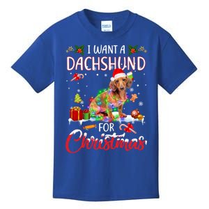 I Want A Dachshund For Christmas Xmas Lights Santa Dachshund Gift Kids T-Shirt