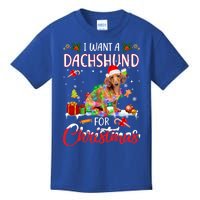 I Want A Dachshund For Christmas Xmas Lights Santa Dachshund Gift Kids T-Shirt