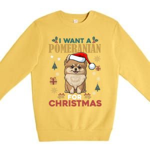 I Want A Pomeranian For Christmas Cute Dog Lover Xmas Pajama Gift Premium Crewneck Sweatshirt