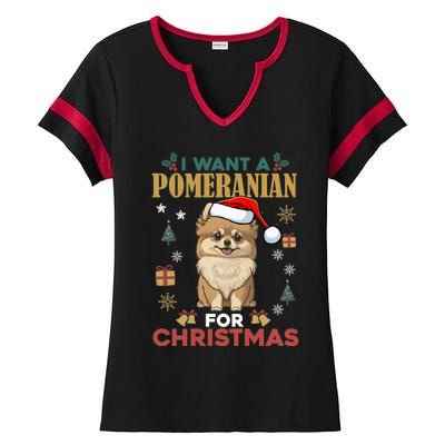 I Want A Pomeranian For Christmas Cute Dog Lover Xmas Pajama Gift Ladies Halftime Notch Neck Tee