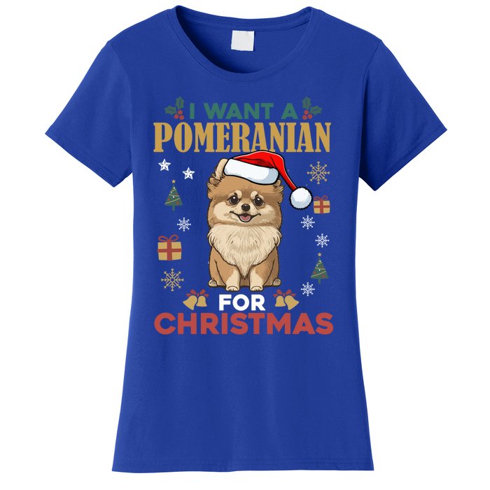 I Want A Pomeranian For Christmas Cute Dog Lover Xmas Pajama Gift Women's T-Shirt