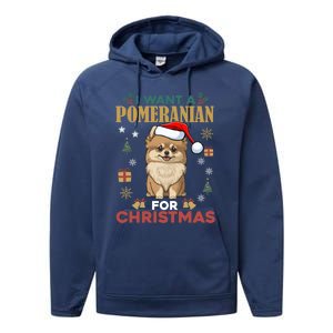 I Want A Pomeranian For Christmas Cute Dog Lover Xmas Pajama Gift Performance Fleece Hoodie