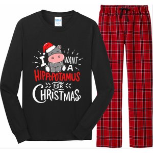 I Want A Hippopotamus For Christmas Funny Hippo Xmas Pajamas Cool Gift Long Sleeve Pajama Set