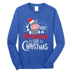 I Want A Hippopotamus For Christmas Funny Hippo Xmas Pajamas Cool Gift Long Sleeve Shirt