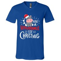 I Want A Hippopotamus For Christmas Funny Hippo Xmas Pajamas Cool Gift V-Neck T-Shirt