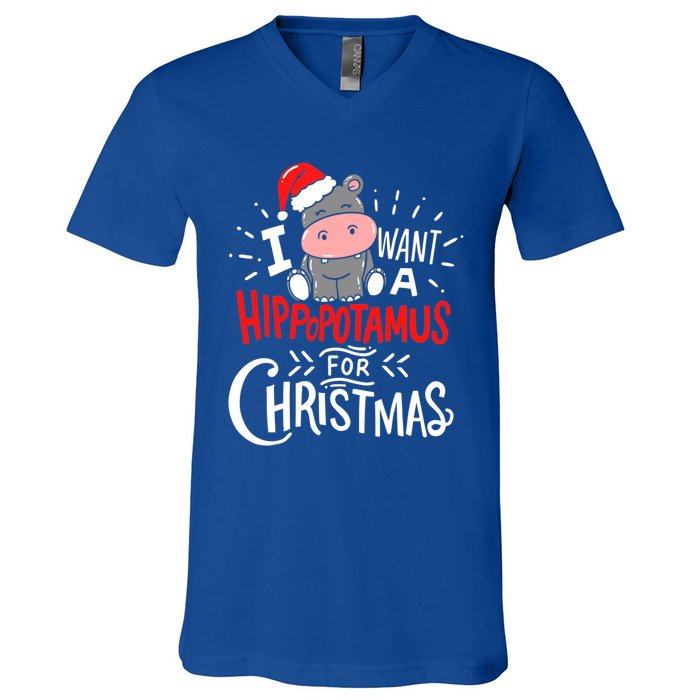 I Want A Hippopotamus For Christmas Funny Hippo Xmas Pajamas Cool Gift V-Neck T-Shirt