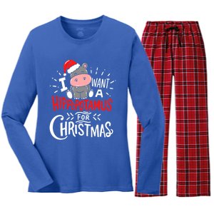 I Want A Hippopotamus For Christmas Funny Hippo Xmas Pajamas Cool Gift Women's Long Sleeve Flannel Pajama Set 