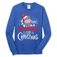 I Want A Hippopotamus For Christmas Funny Hippo Xmas Pajamas Cool Gift Tall Long Sleeve T-Shirt