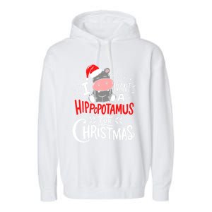 I Want A Hippopotamus For Christmas Funny Hippo Xmas Pajamas Cool Gift Garment-Dyed Fleece Hoodie