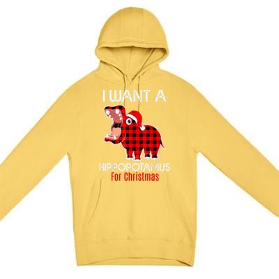 I Want A Hippopotamus For Christmas Plaid Hippo Pajamas Xmas Gift Premium Pullover Hoodie