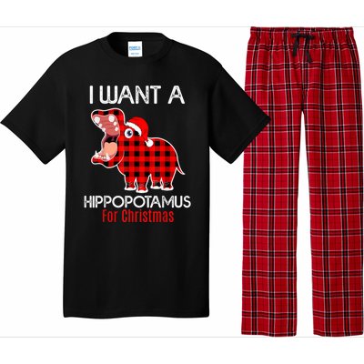 I Want A Hippopotamus For Christmas Plaid Hippo Pajamas Xmas Gift Pajama Set