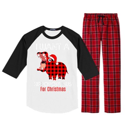 I Want A Hippopotamus For Christmas Plaid Hippo Pajamas Xmas Gift Raglan Sleeve Pajama Set