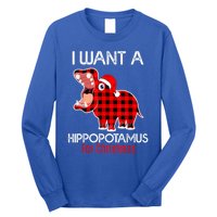 I Want A Hippopotamus For Christmas Plaid Hippo Pajamas Xmas Gift Long Sleeve Shirt