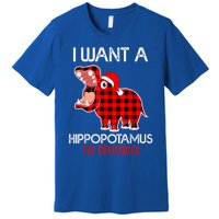 I Want A Hippopotamus For Christmas Plaid Hippo Pajamas Xmas Gift Premium T-Shirt