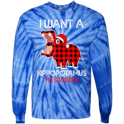 I Want A Hippopotamus For Christmas Plaid Hippo Pajamas Xmas Gift Tie-Dye Long Sleeve Shirt