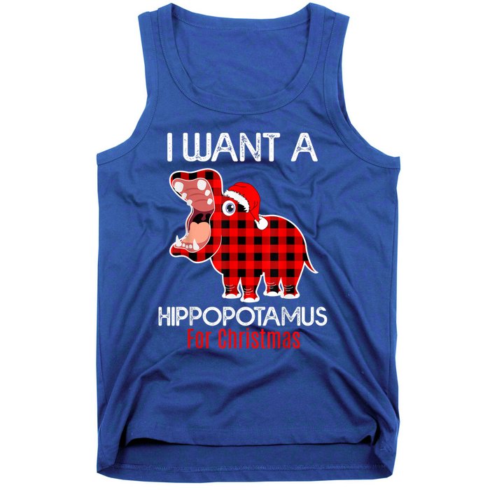 I Want A Hippopotamus For Christmas Plaid Hippo Pajamas Xmas Gift Tank Top