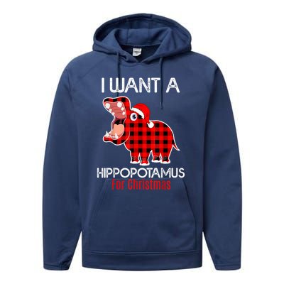 I Want A Hippopotamus For Christmas Plaid Hippo Pajamas Xmas Gift Performance Fleece Hoodie