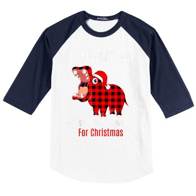 I Want A Hippopotamus For Christmas Plaid Hippo Pajamas Xmas Gift Baseball Sleeve Shirt