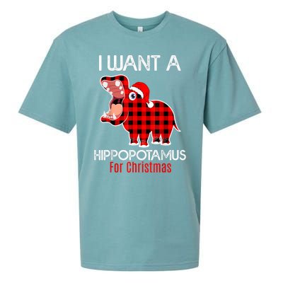 I Want A Hippopotamus For Christmas Plaid Hippo Pajamas Xmas Gift Sueded Cloud Jersey T-Shirt