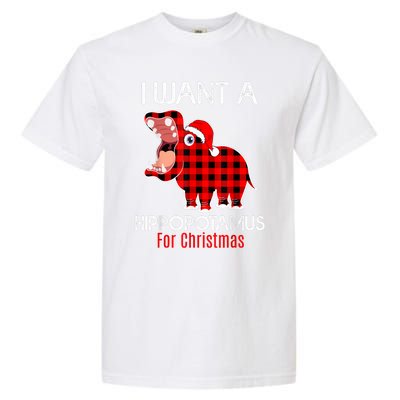 I Want A Hippopotamus For Christmas Plaid Hippo Pajamas Xmas Gift Garment-Dyed Heavyweight T-Shirt