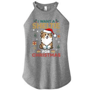 I Want A Sheltie For Christmas Cute Dog Lover Family Pajama Cute Gift Women's Perfect Tri Rocker Tank