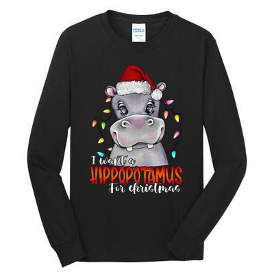 I Want A Hippopotamus For Christmas Family Hippo Christmas Tall Long Sleeve T-Shirt