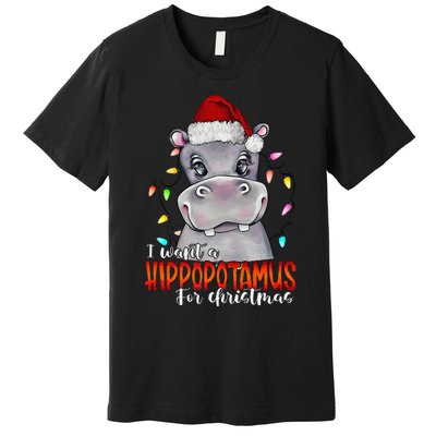 I Want A Hippopotamus For Christmas Family Hippo Christmas Premium T-Shirt