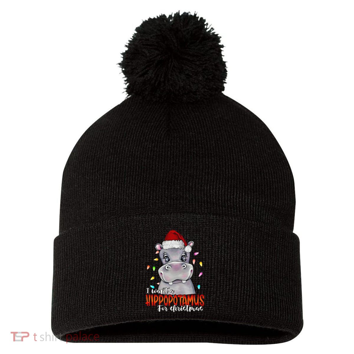 I Want A Hippopotamus For Christmas Family Hippo Christmas Pom Pom 12in Knit Beanie