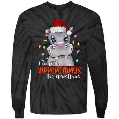 I Want A Hippopotamus For Christmas Family Hippo Christmas Tie-Dye Long Sleeve Shirt