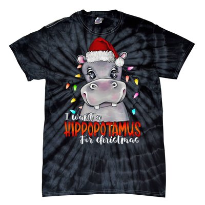 I Want A Hippopotamus For Christmas Family Hippo Christmas Tie-Dye T-Shirt