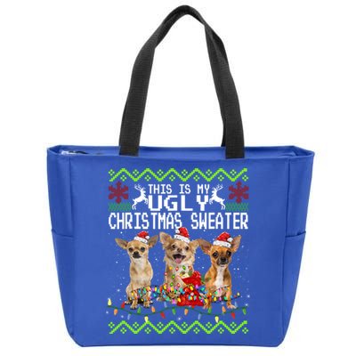 I Want A Chihuahua For Christmas Ugly Sweater Dog Xmasoutfit Cool Gift Zip Tote Bag