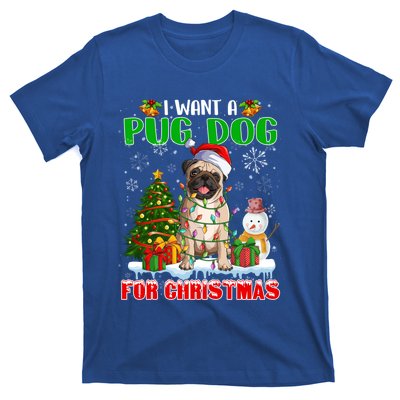 I Want A Pug Dog For Christmas Pug Santa Light Xmas Tree Gift T-Shirt