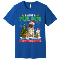 I Want A Pug Dog For Christmas Pug Santa Light Xmas Tree Gift Premium T-Shirt