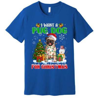 I Want A Pug Dog For Christmas Pug Santa Light Xmas Tree Gift Premium T-Shirt