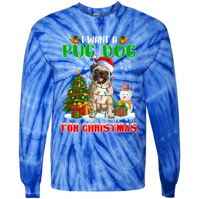 I Want A Pug Dog For Christmas Pug Santa Light Xmas Tree Gift Tie-Dye Long Sleeve Shirt